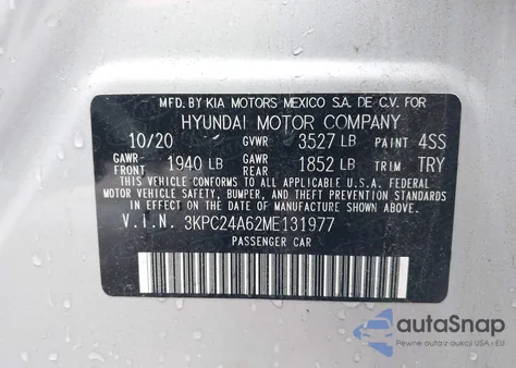 2021 Hyundai Accent Se/Sel из США, поврежденный, VIN 3KPC24A62ME131977
